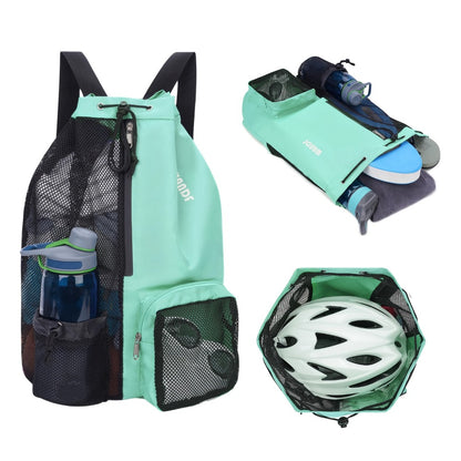 [Quick-Dry Swim Backpack] Quick-Dry Lightweight Swim Backpack with Drawstring Closure | Foldable Gym & Travel Bag, Ergonomic Shoulder Strap, Dry-Wet Separation Compartment, Mesh Pockets - for Pool, Beach, Gym - Durable Polyester