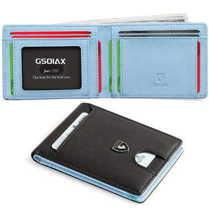 Mens Slim Wallet RFID Blocking Bifold Wallets for Men Minimalist Genuine Faux Leather Carbon Fiber Card Holder Money Clip Thin Mens with Gift Box