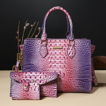 3pcs Set Crocodile Print Tote Bag - Large Capacity, Women'S Fashion Handbag, Shoulder Bag And Purse