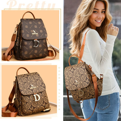 Ladies New High-end Dushi Simple Casual Small Backpack, Fashionable And Lightweight Backpack, Large Capacity, Multi-function Multi-pocket Design, Retro Print Trendy Schoolbag, Suitable for Students, Office Workers And Travelers, Best Gift