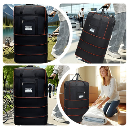 6-Wheel Expandable Travel Duffle - Foldable Large Capacity Suitcase with Reinforced Stitching, Black & Red Accents, Durable Plastic Construction - Sleek Minimalist Design for Business Trips, Study Abroad, Moving & Home Storage, Luggage for Travel, Robust