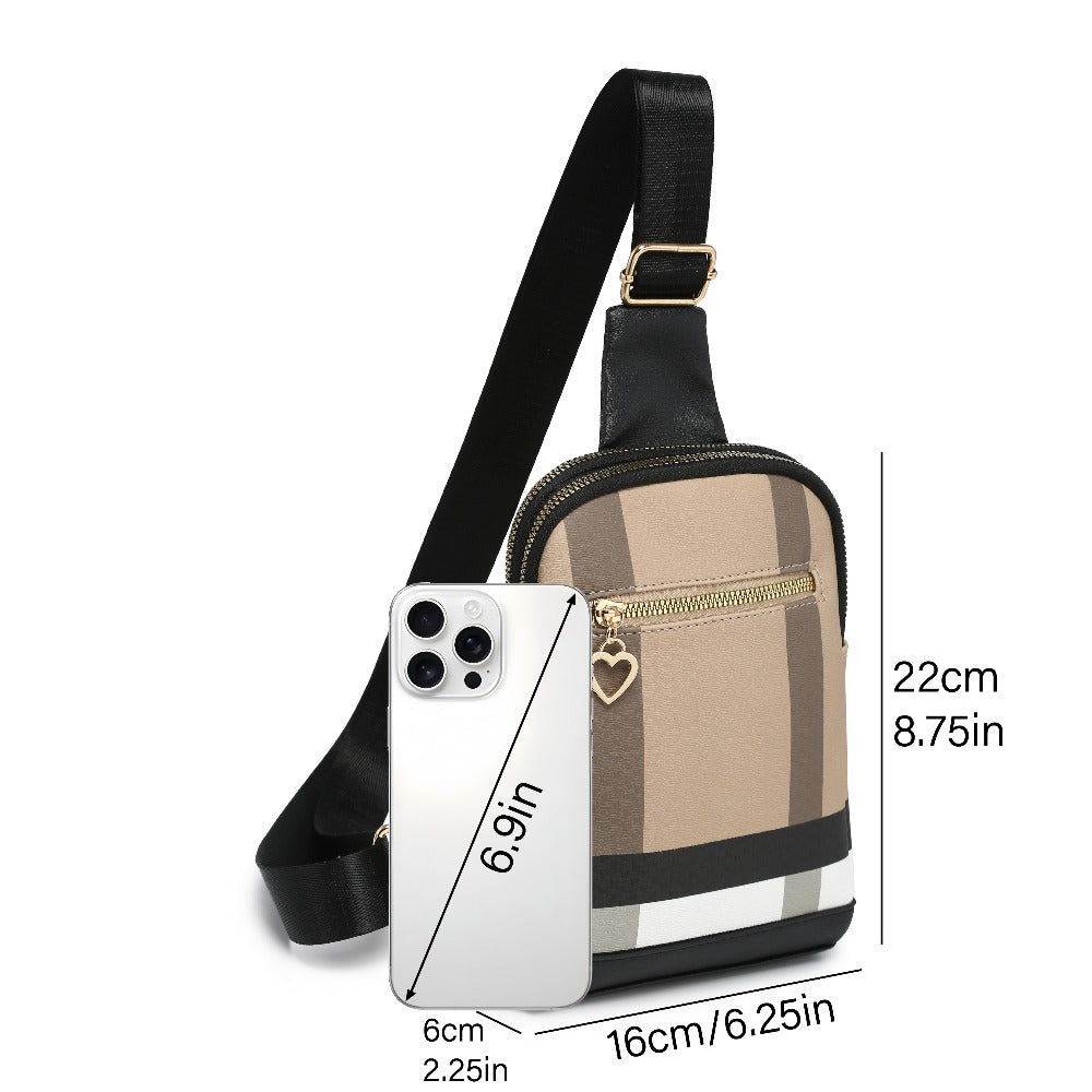 Tepilte Women's Small Crossbody Bag Sling Bag, Three-layer Zipper Multi-pocket PU Leather Chest Bag, Fashion Retro Plaid Travel Waist Bag, Daily Casual Sports Shoulder Bag, Suitable for Commuting, Outdoor Sports, Cycling,Gift