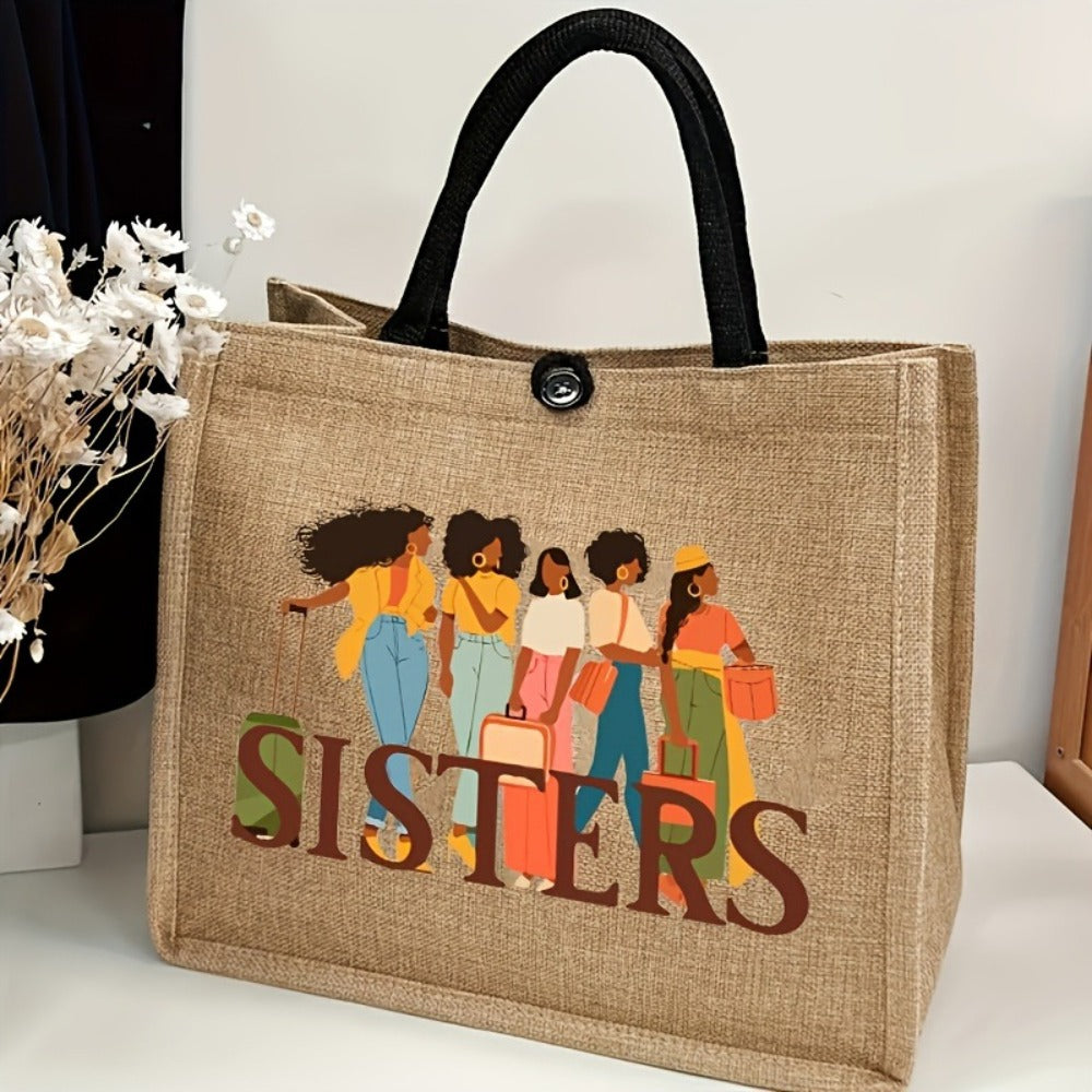 Matching Sister Tote Bags with Letter Print Large Capacity Commuter and Shopping Bag Lightweight Durable Daily Handbag with Double Handles for Women