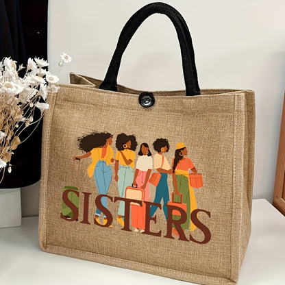 Matching Sister Tote Bags with Letter Print Large Capacity Commuter and Shopping Bag Lightweight Durable Daily Handbag with Double Handles for Women