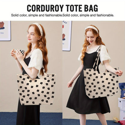 Corduroy Tote Bags for Women Shoulder Cord Purse with Inner Pocket, Large Capacity Tote Purse Reusable Grocery Shoulder Bag