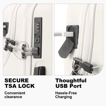 20in carry on luggage+luggage Bag Set, with cup holder and charger, with 360°Spinner Wheels TSA Lock and Adjustable Telescopic Handle Durable Travel Suitcases, Hardshell Luggage with Wheels, Vacation Packing, Travel Luggage Set, Sleek Design, Modern Lugga