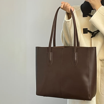 Women's Large Capacity Tote Bag - Work Bag with Kiss Lock Closure, Spacious Designer Handbag for Women, Office, Travel, Everyday Use - Coffee Brown, Elegant Minimalist Shoulder Purse, Ladies Handbags, Sturdy Handles