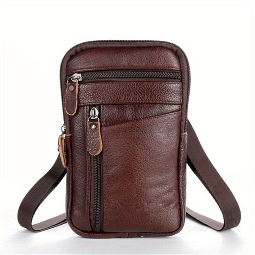 Premium Men'S Leather Crossbody Bag | Adjustable Strap, Various Zippered Compartments, Phone Holder & Wallet | Ideal for Travel, Outdoor Activities, And Everyday Use | Vintage Design | Dark Brown And Black