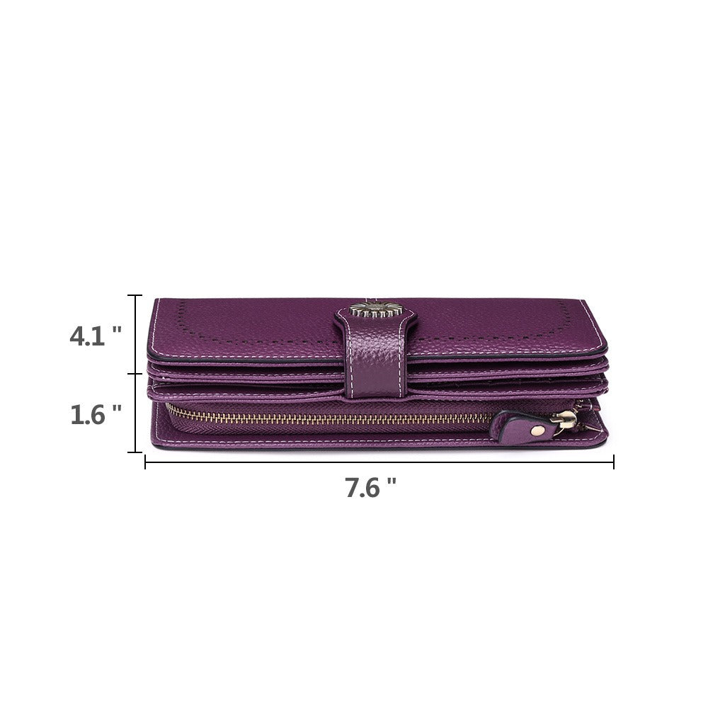 Purple Wallets for Women RFID Blocking, Long Wallet with 24 Card Slots & Phone Pocket, Large Capacity Wristlet Clutch, Gift Box for Daily Use