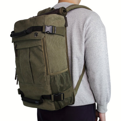 Multifunctional Canvas Travel Backpack For Students, Fits 17" Laptop, Durable, With Multiple Compartments & Large Capacity, Ideal For Hiking & Outdoor Leisure, Unisex Gift, Available In Army Green, Black & Khaki, 6.29gal