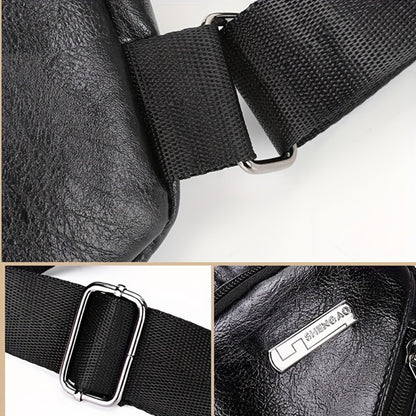 Men's PU Leather Crossbody Bag With Earphone Hole, Large Capacity Chest Bag, Multifunction Diagonal Shoulder Bag
