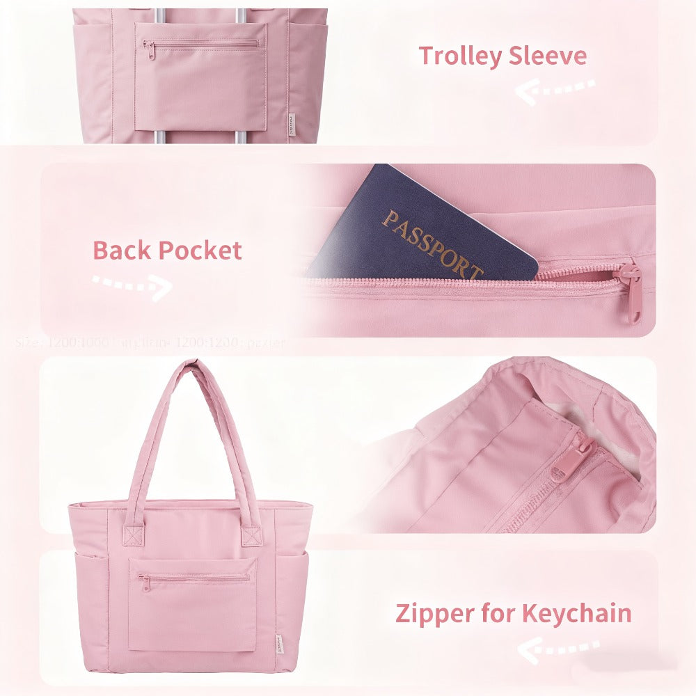 Puffer Tote Bag Women's Shoulder Bag Large Capacity Quilted Tote Bag Work Tote Bags for Women Nurse Bag with Cup Holder & Laptop Compartment & Trolley Sleeve for Travel, Work, Valentines Day Gifts