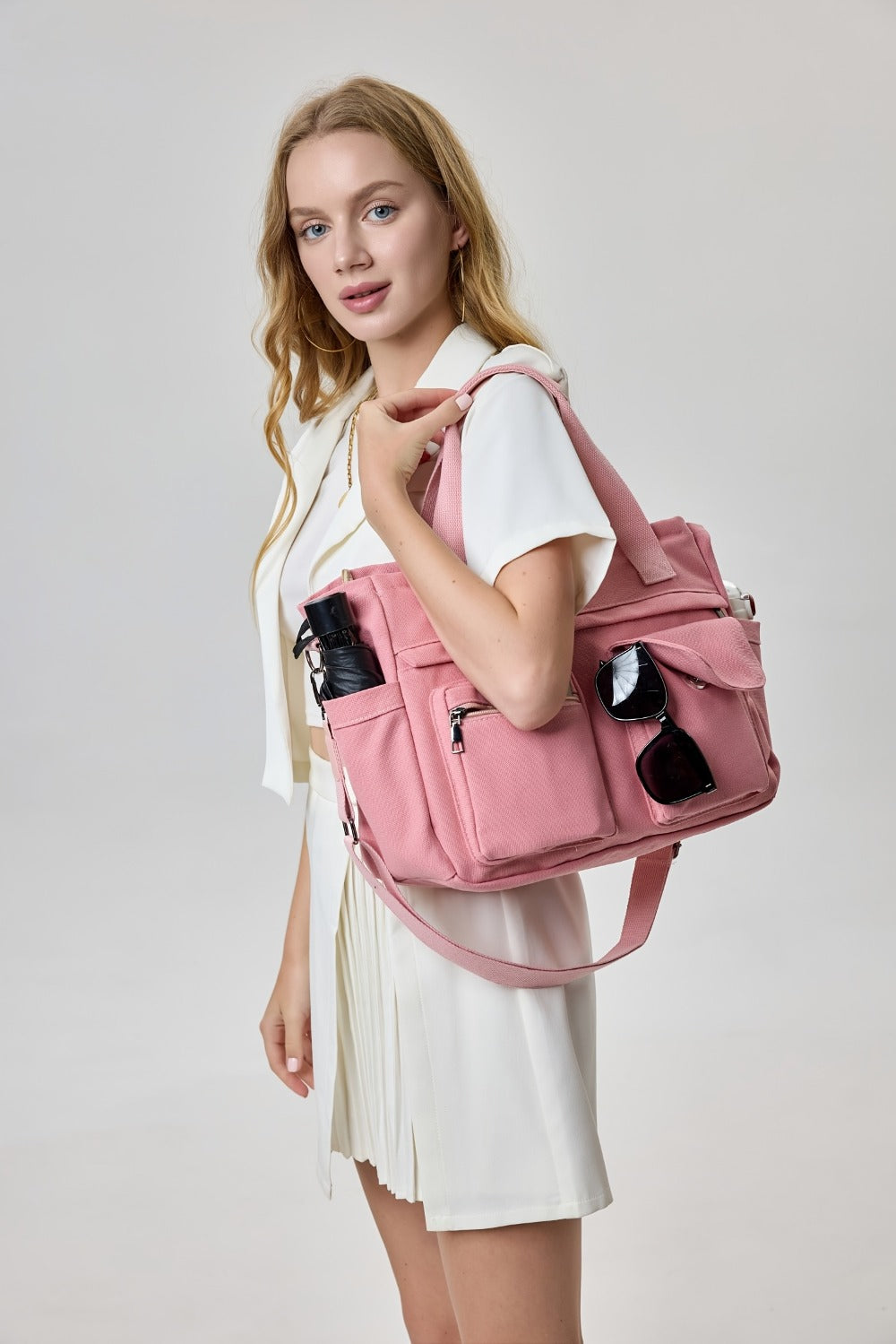 2pcs Set: Women's Large Canvas Tote Bag, Perfect as a Laptop Bag, Crossbody Shoulder Bag, Hobo Messenger Bag, Handbag, Travel Bag, Gym Tote Work Travel