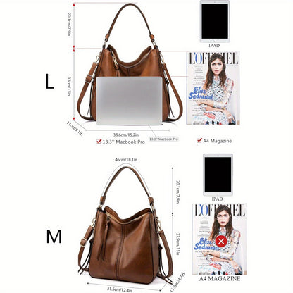 Shoulder Bag for Women – Multi-Pocket, Hobo Large Leather Tassel Golden | Bag Vero – detail view 3
