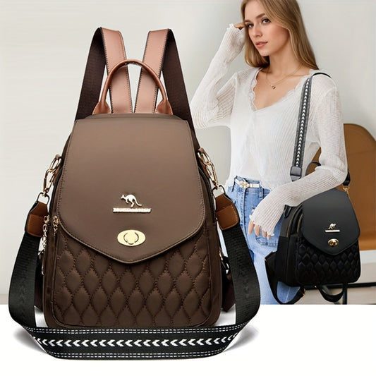 Trendy Urban Fashion Women'S Backpack - High-grade Texture And Pattern Design, Elegant And Practical, Golden Hardware Embellishment, Suitable For Commuting, Leisure, Travel, Ideal Holiday Gift