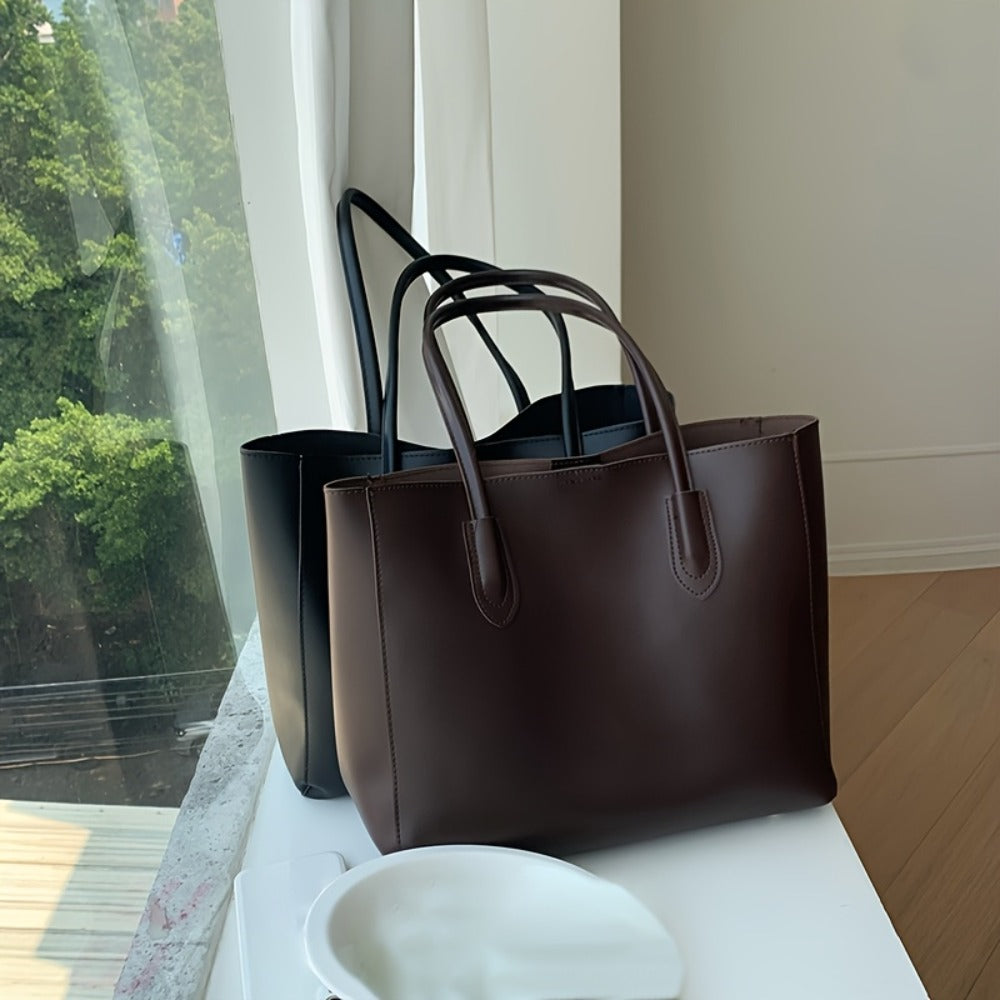 Women's Large Capacity Tote Bag - Work Bag with Kiss Lock Closure, Spacious Designer Handbag for Women, Office, Travel, Everyday Use - Coffee Brown, Elegant Minimalist Shoulder Purse, Ladies Handbags, Sturdy Handles