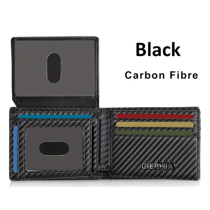 Slim Wallet for Men RFID Blocking Bifold Carbon Fiber Mens Slim Wallet, Thin Minimalist Front Pocket Small Compact Mens Wallets, Smart Security Credit Card Holder Wallet with 2 ID Window Give Gifts to Him