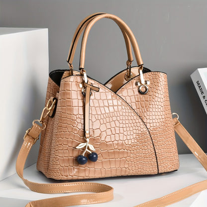 [Compact Crocodile Handbag] A Compact Women's Handbag That Can Be Used As a Shoulder Or Crossbody Bag for Outings, Featuring a Classic Shiny Crocodile-Embossed Design