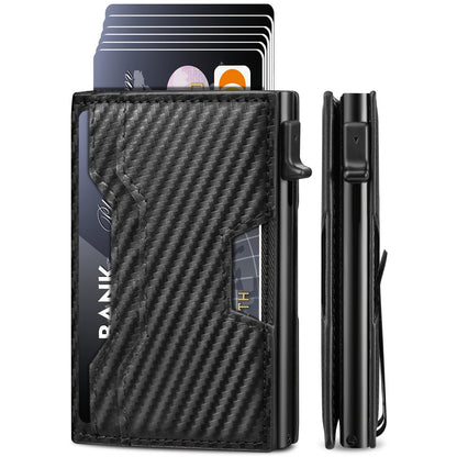 Wallet for Men, Mens Wallet Minimalist Slim Wallet, RFID Blocking Smart Pop Up Wallet with Money Clip & ID Window, Metal Compact Wallet, Aluminum Credit Card Holder Slim Leather Wallet Best Gift