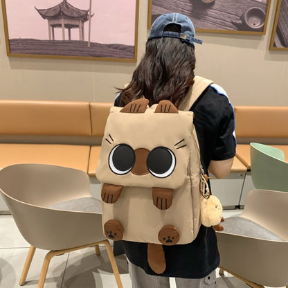Adorable And Fun Spacious Cartoon Backpack - Made of Sturdy Nylon, Lined with, Features Zip Closure, Washable in Machine - Perfect for University Students, Siamese Cat Design with Brown Highlights