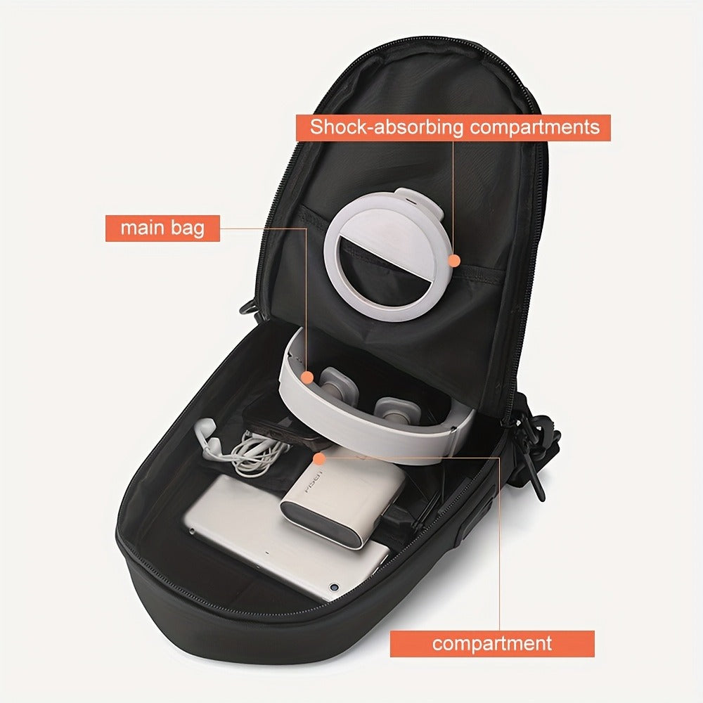 Geometric Sling Chest Bag with USB Charging Port, Hard Shell Crossbody Pack for Hiking Cycling