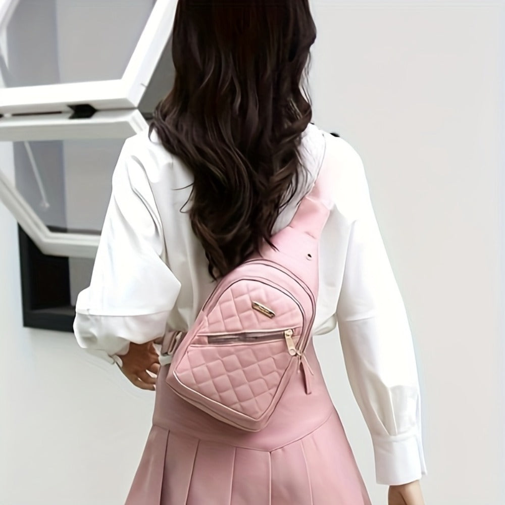 Introducing a New Women'S Fashion Chest Bag, Which Can Also Be Used As a Shoulder Or Messenger Bag. It Features a Diamond Pattern, an Adjustable Shoulder Strap, And a Zipper Design. This Bag Is Perfect for Convenient Travel