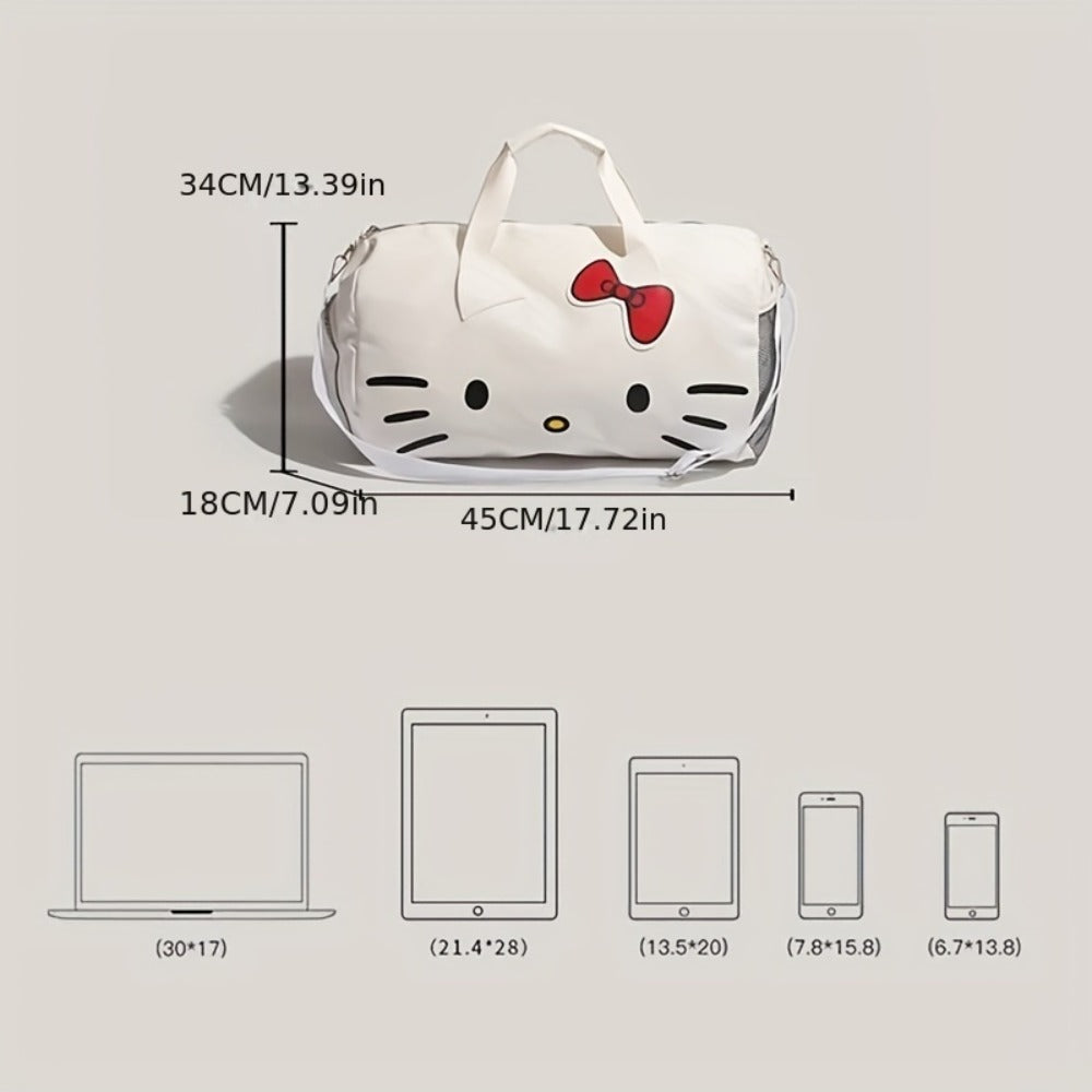 Sanrio Hello Kitty Travel Duffel Bag for Women Weekender Overnight Bags with Shoe Compartment Carry On Duffle Bag Adjustable Sports Gym Tote Bags