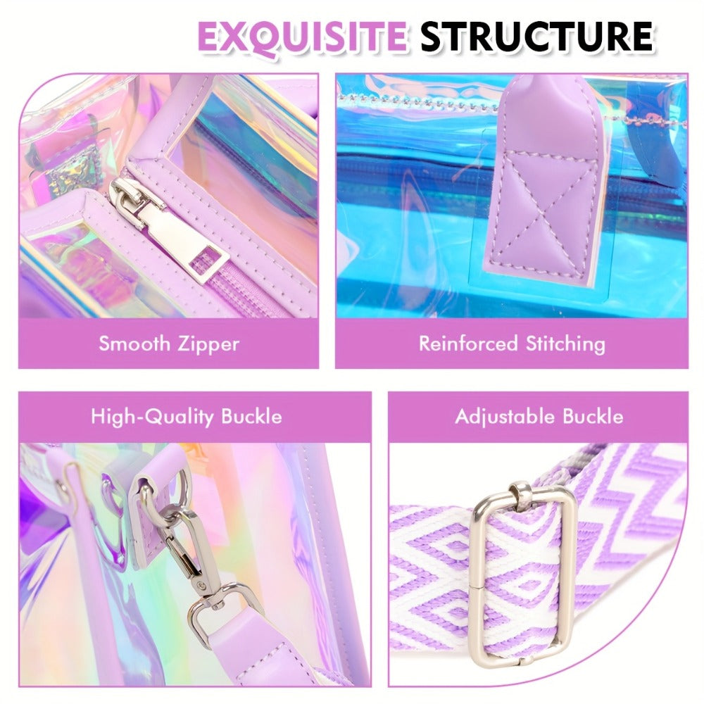 Stylish One-Shoulder Bag Made of PVC, Featuring a Solid Color And Ample Storage Space, Perfect for Casual Outings. This Women'S Easy Square Crossbody Bag Is Ideal for Stadium Concerts And Travel Makeup