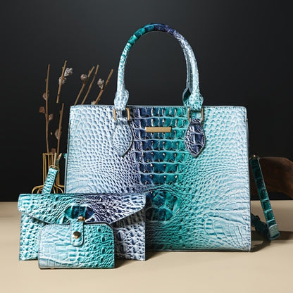 3pcs Set Crocodile Print Tote Bag - Large Capacity, Women'S Fashion Handbag, Shoulder Bag And Purse