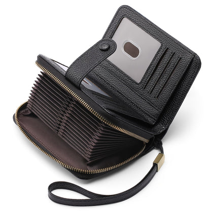 Ladies' Practical Card Bag, Credit Card Clip Wallet, RFID Shielded Large Capacity Double Fold Zipper Card Cover, With Detachable Wristband. This Card Bag Can Be Used As A Gift Or For Daily Use