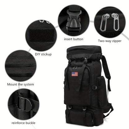 21.13gal Outdoor Camping & Hiking Backpack, 2pcs Set With Backpack And Flag Icon