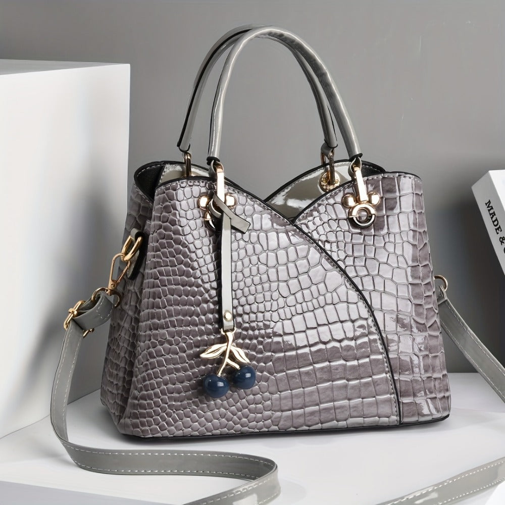 Crossbody Bag for Women – Faux Crocodile Texture Cherry Pendant | Bag Vero – detail view 15