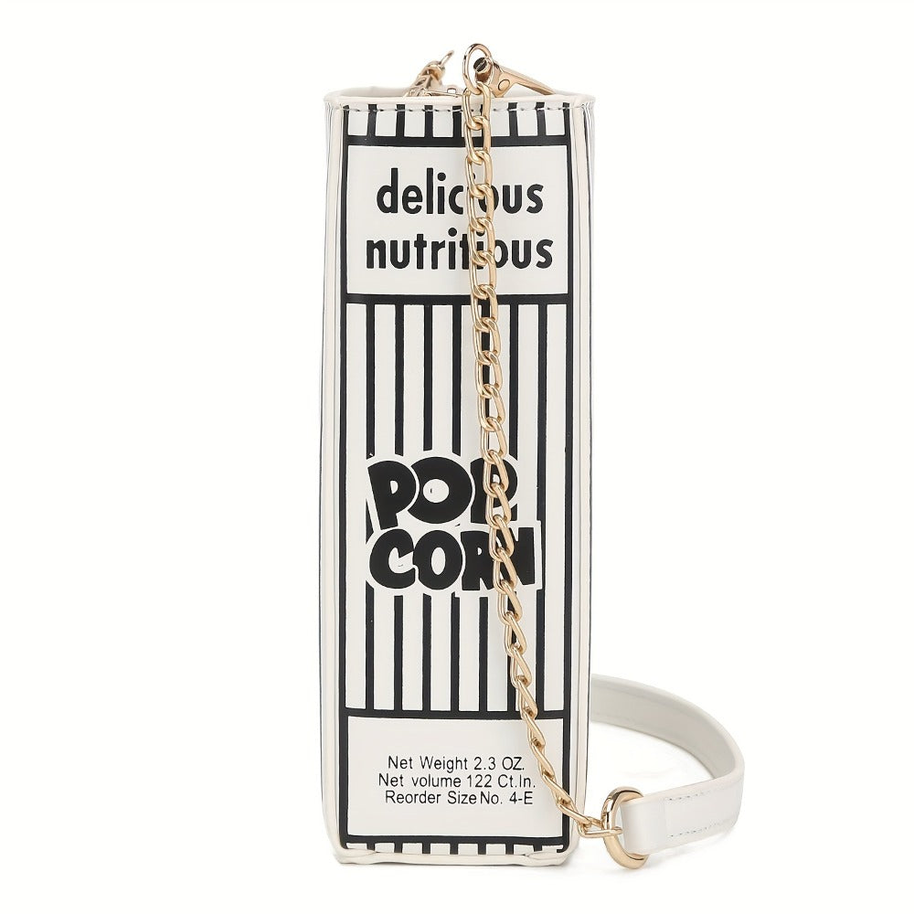 Trendy Popcorn Box Design Handbag for Women, Featuring a Crossbody Style with a Chain Strap, a Distinctive Square Shape, And an Adjustable Wallet