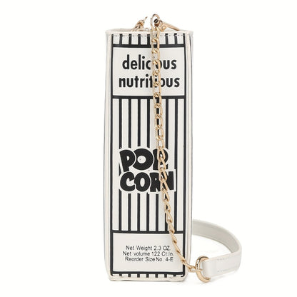 Trendy Popcorn Box Design Handbag for Women, Featuring a Crossbody Style with a Chain Strap, a Distinctive Square Shape, And an Adjustable Wallet