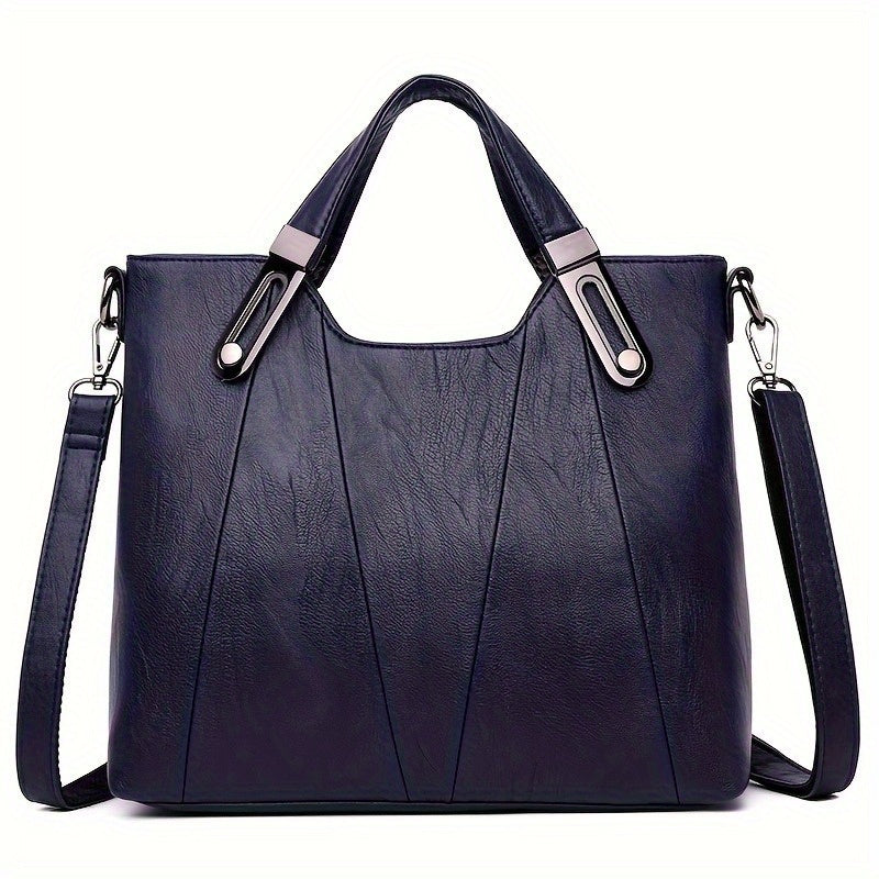 Exquisite Ladies' Genuine Leather Tote Bag - Spacious And Stylish Shoulder Bag with Crossbody Strap, Ideal for Work And Daily Style, Available in Light Grey, Purple, Blue, Burgundy And Black
