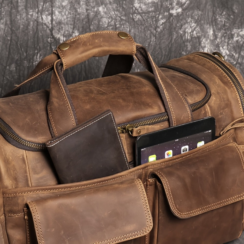 Gym Duffel Bag – Genuine Leather, Large Capacity, Multi-Pocket, for Travel & Work | Bag Vero – detail view 26