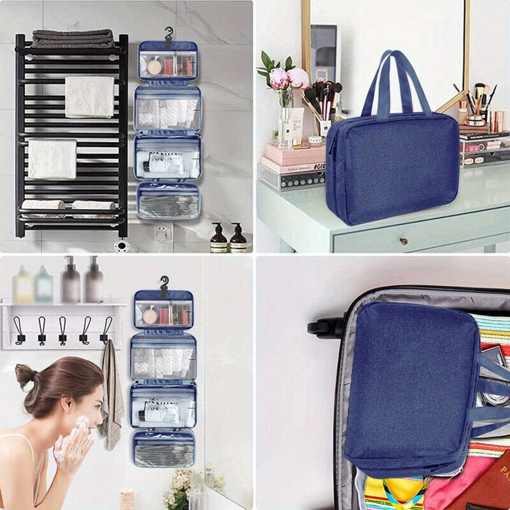 1pc Waterproof Folding Toiletry Bag, Multi-Functional Dry And Wet Separation Cosmetic Bag, Travel Storage Bag
