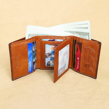 Men's Genuine Leather Bifold/Trifold Wallet, First Layer Cowhide RFID Blocking Vintage Wallet, Multi Function Credit Card Holder, Money Clips Gifts for Him Father's Day/Valentine's Day/Anniversary Gifts