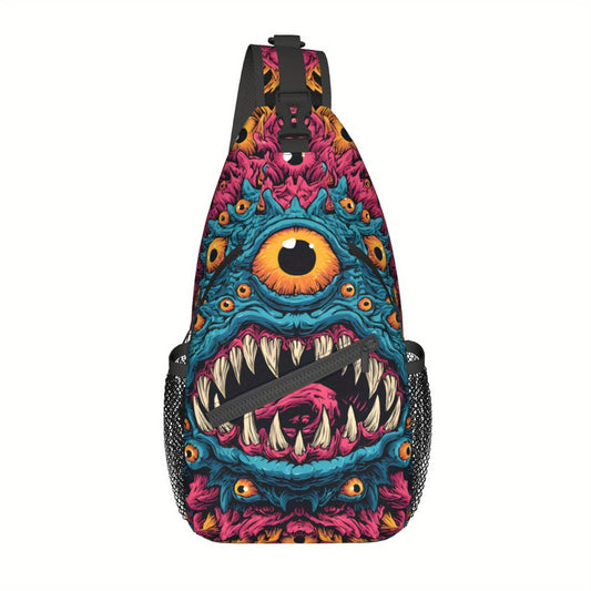 [Versatile Casual Chest Bag] Colorful Monster With Countless Eyes Sports Chest Bag, Stylish And Durable, Large Capacity Chest Bag, Versatile Casual Chest Bag, Suitable For Leisure Vacation And Outdoor Sports 2D Flat Printing