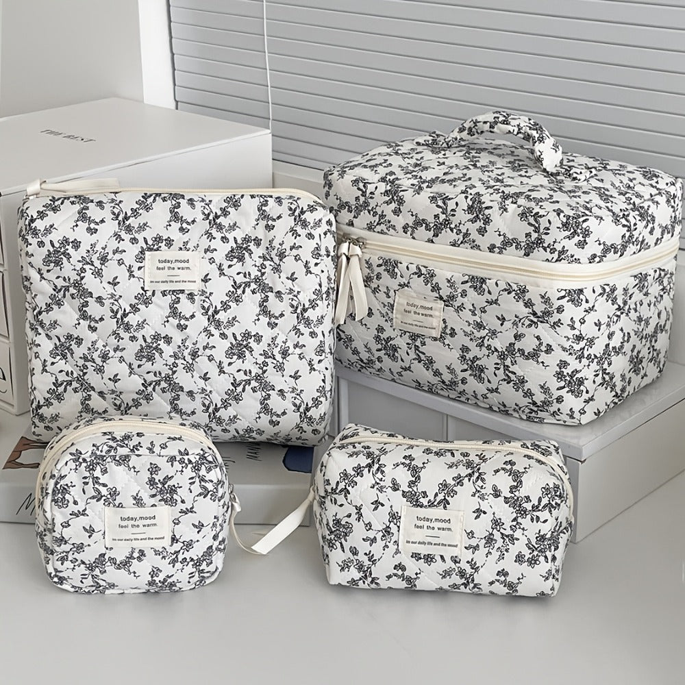 Large Capacity Coin Purse Set of 4/Piece Floral Makeup Bag Beauty Pouch Ins Style Large Portable Travel Organizer Skincare Toiletry Bag Handheld