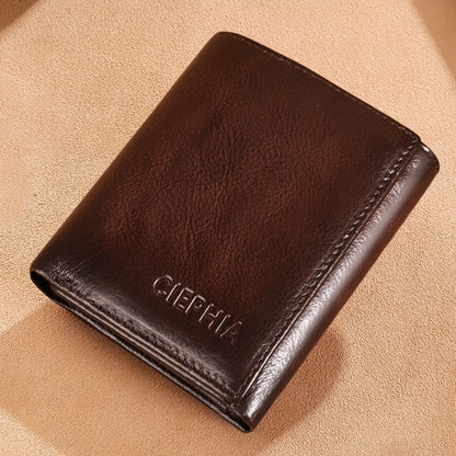 Men's Top-Grain Cowhide Wallet with 3 ID Windows Display, RFID Blocking Protection Vintage Wallets for Man Multi Functional Credit Card Holder Money Clips Perfect Holiday Gift for Him