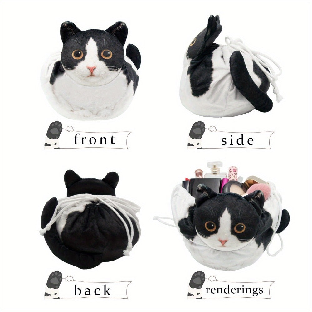 [Cat-Shaped Makeup Bag] 1 Polyester Cat-Shaped Makeup Bag| Cute Travel Storage Bag With Drawstring Closure| Large Capacity Storage Bag For Cosmetics And Accessories