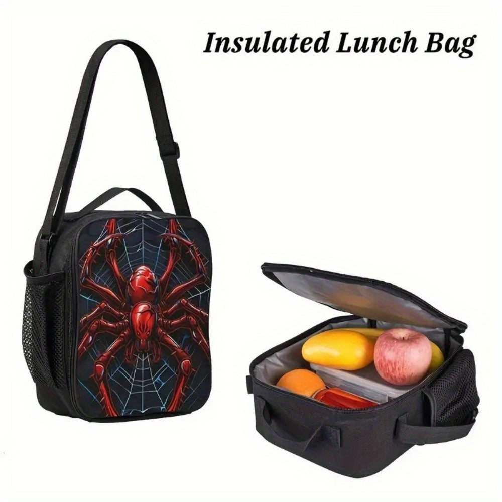 3pcs Spider Print Three-piece Backpack Combination, Unisexes Polyester Large Capacity Backpack with Square Pen Bag, Adjustable Shoulder Strap Double Zipper Animal Style, Suitable for Commuter Travel Outdoors, for Teenager
