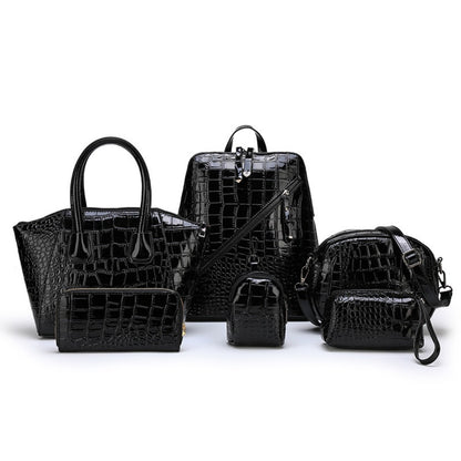 6pcs Set PU Minimalist Crocodile Embossed Women's Bag Set, High Cost Performance, Includes: Backpack, Tote Bag, Shoulder Bag, Clutch, Keybag, Wallet