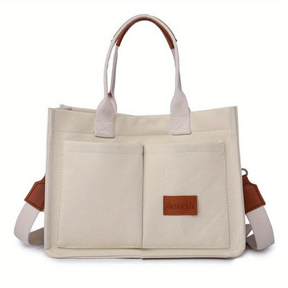 Large Capacity Multi-Pocket Tote Bag with Adjustable Crossbody/Handheld Strap, Wrist Strap & Button Closure - // Handbag for Work, Travel, Shopping - Casual Durable Handheld Bag