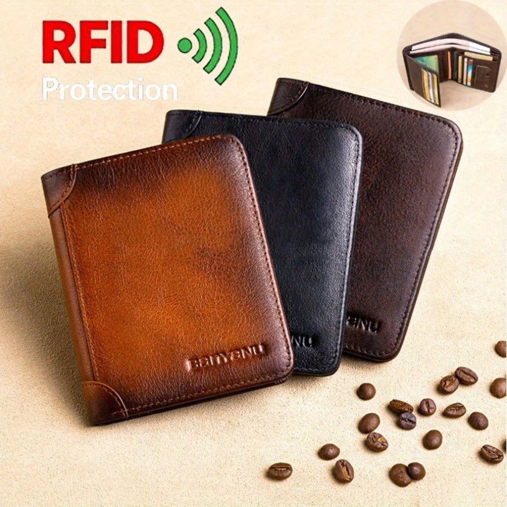 [BANYANU] Premium Wallet for Men, Men'S Wallet, RFID Blocking Trifold/Bifold Genuine Leather, Minimalist Credit Card Holder, Perfect Men'S Gift