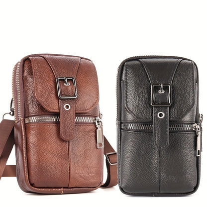 Genuine Leather Crossbody Bag Compatible for & Smartphones - / Belt Loop Messenger Waist Pack with Phone Pouch, Zipper Closure Handbag, Pure Genuine Leather Purse