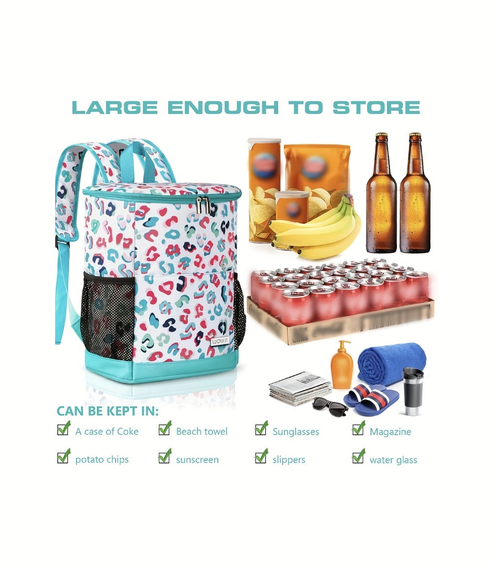Leopard Print Insulated Cooler Backpack Large Capacity 7.93gal Lunch Bag Soft Cooler Bag for Beach Picnic Tailgate Camping Travel