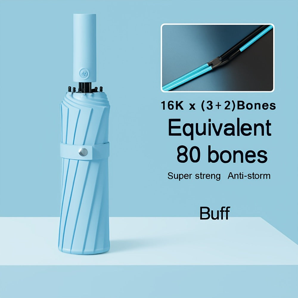 Windproof Automatic Umbrella 80 Reinforced Fiberglass Ribs, Stormproof 50+ For Men Women, Compact Folding Sun Rain Umbrellas