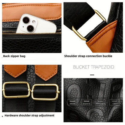 A Stylish And Modern Backpack for Women Featuring a Solid Color with Embossed Letters, a Classic Crocodile Pattern, And Golden Hardware Accents. It'S Lightweight with an Adjustable Shoulder Strap, Making It Ideal for Commuting, Leisure, Or Travel